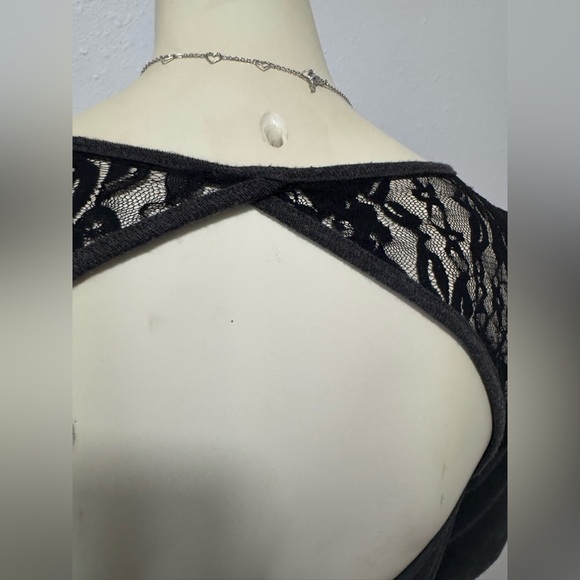 Vintage Y2K Lace Open Back Skater Dress With Belt Loops Grey/Black - Picture 7 of 11